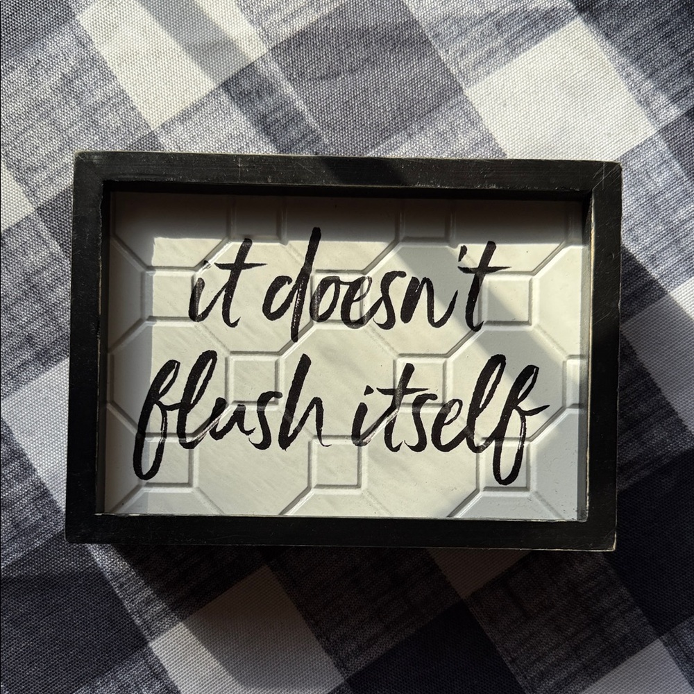 Black and White “it doesn’t flush itself” Decorative bathroom Sign